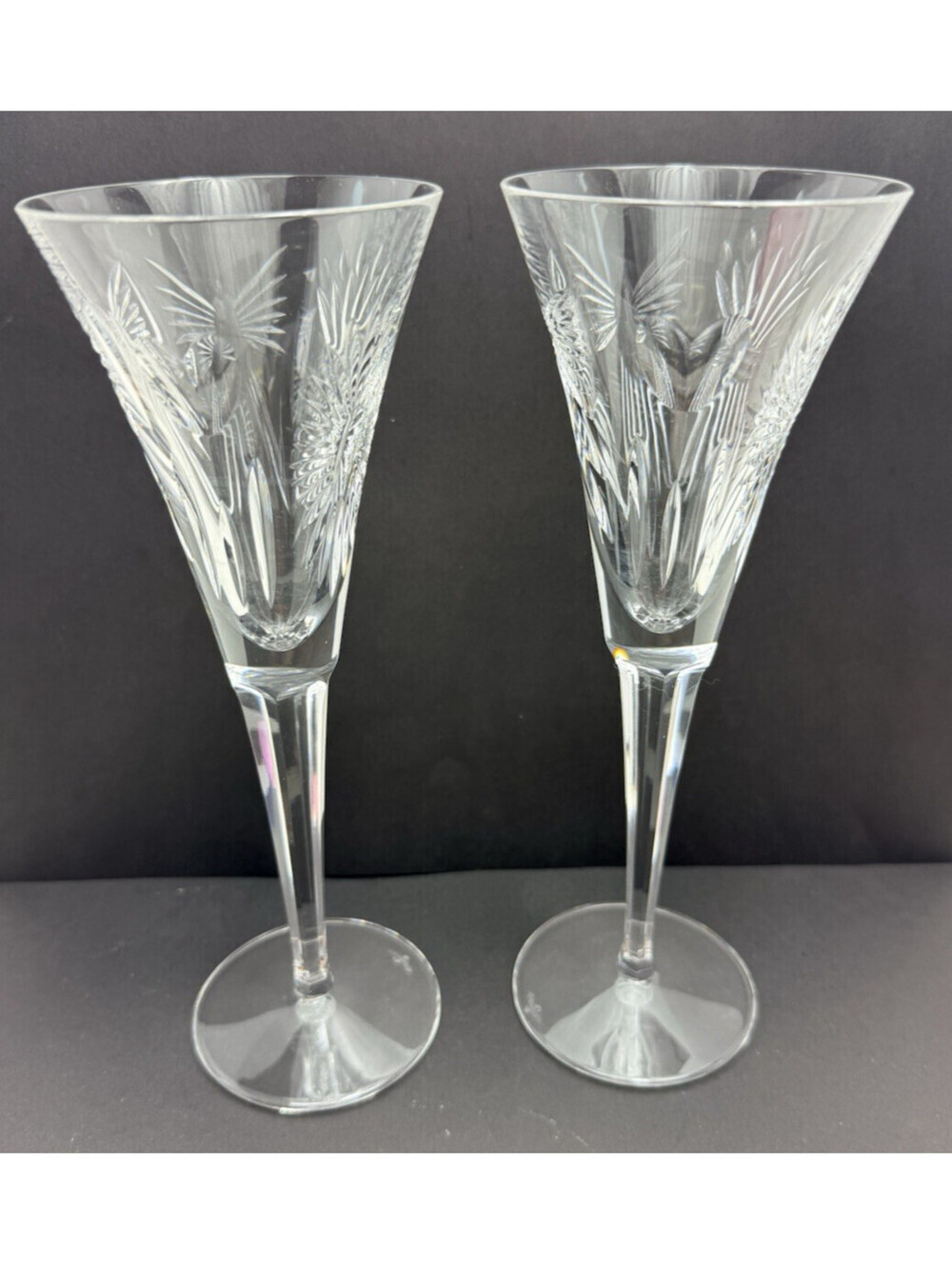Waterford Crystal Champagne Flute Millennium Set 2 9.25"H Hearts Wheat